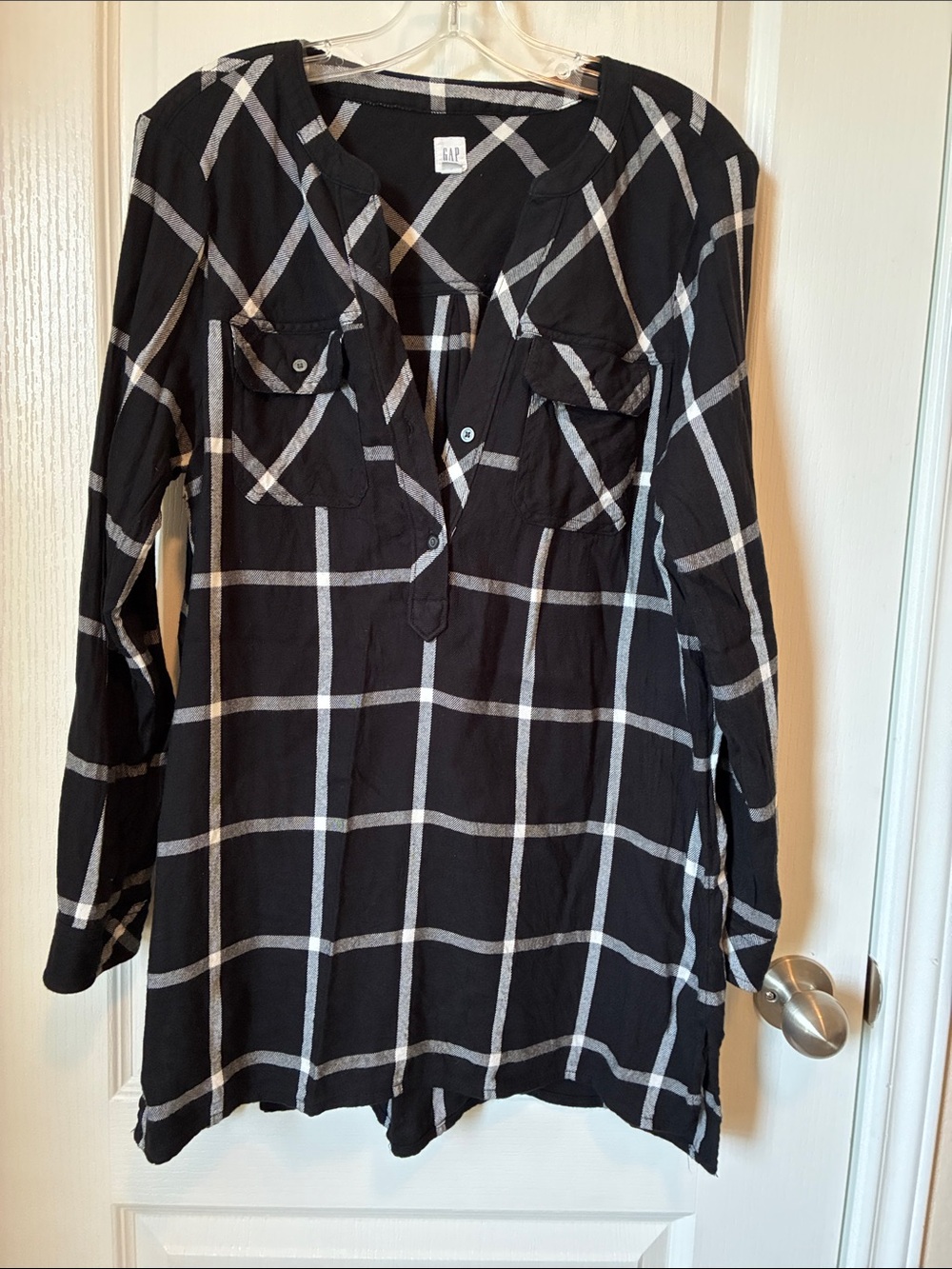 GAP Black and White Windowpane Tunic Top
